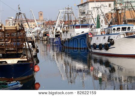 Fishing Vessels In Sea Haven Moored In Italy