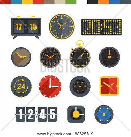 Different slyles of clock vector collection isolated on white