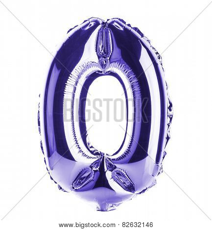 Purple Chrome balloon font part of full set of numbers, number zero, 0