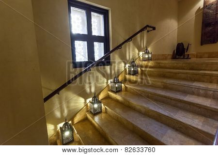 Staircase with arabian lamps