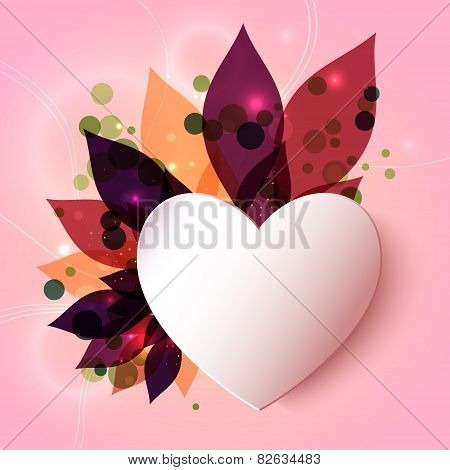 Magical glowing floral background with 3D paper heart