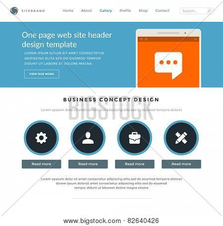Website Template Landing One Page Header Flat Design and Icons. 960 grid system vector illustration.