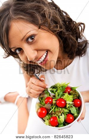 Youg Woman Eating Healthy Salad