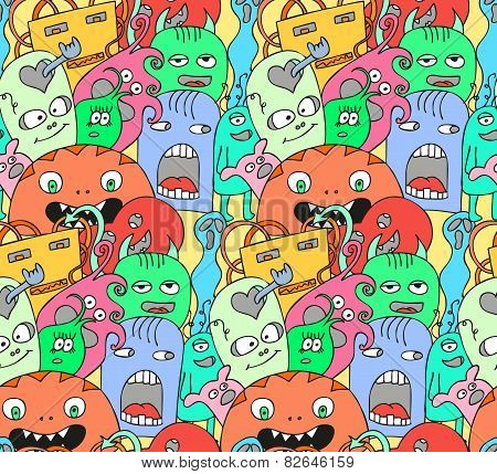 Funny monsters seamless vector pattern