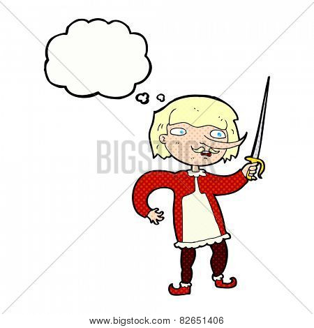 cartoon musketeer with thought bubble