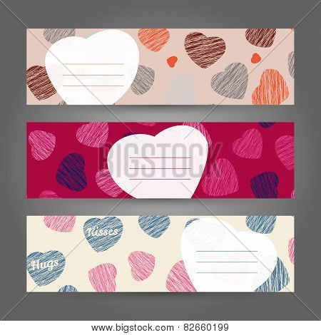 Set of Romantic horizontal banners. Hearts ornament. Vector Illustration. Valentine's Day series.