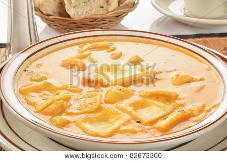 Seafood Bisque With Lobster Ravioli