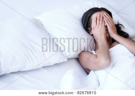 Depressed Women In Bed.