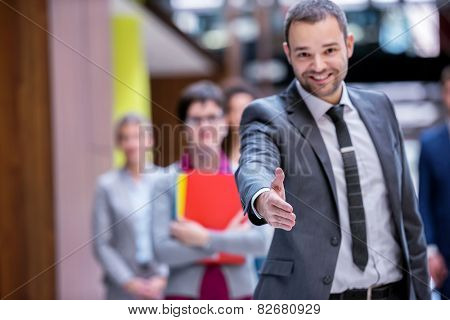 young multi ethnic business people group walking standing and top view