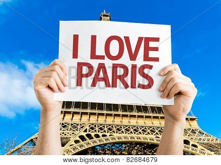 I Love Paris card with Eiffel Tower background