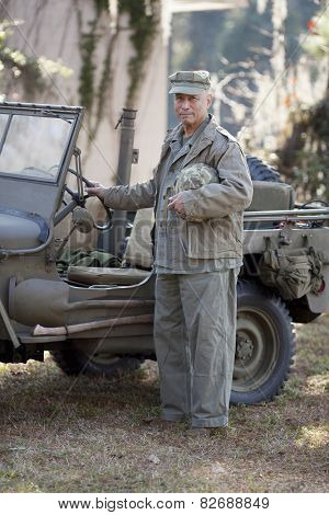 man in period accurate world war two allied uniform
