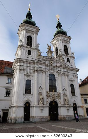 GRAZ, AUSTRIA - JANUARY 10, 2015: Mariahilf church in Graz, Styria, Austria on January 10, 2015.