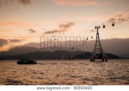 Cable Way At Sunset