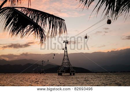 Cable Way At Sunset