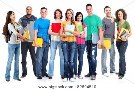 Students lagre group over white background. Education.
