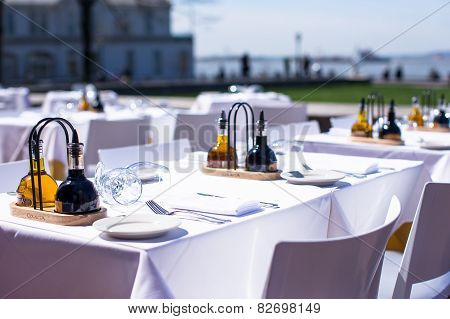 Served table set at restaraunt in New York outdoors