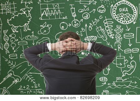 Crazy inventor. Photo compilation, photo and hand-drawing elements combined