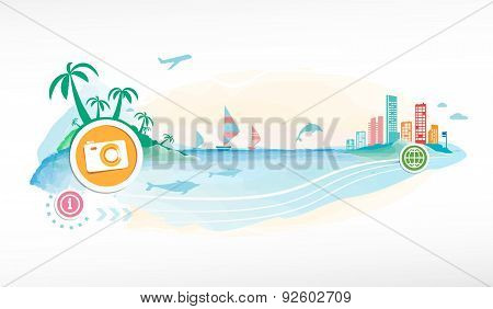 Photo Camera On Travel Background.