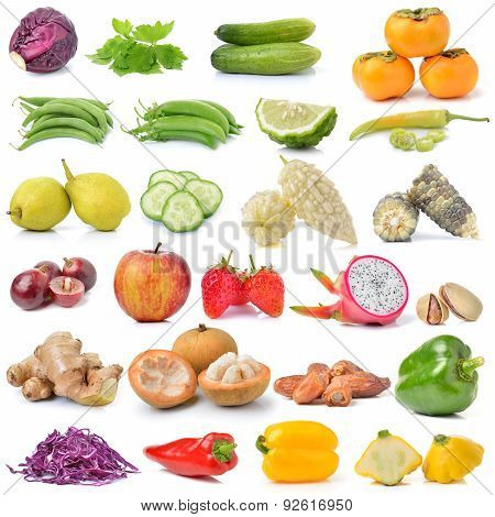 Set Of Fruit And Vegetable On White Background