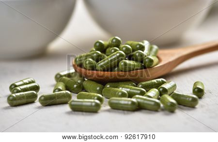 Moringa Capsule Pills In The Woodspoon