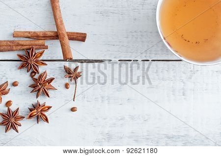 Cinnamon Stick, Star Anise And Cup Of Tea