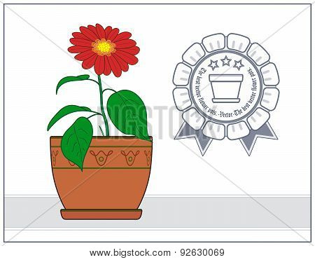 Flowerpot, Flower And The Quality Badge.
