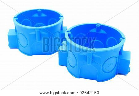 Blue Electrical Boxes On White Background