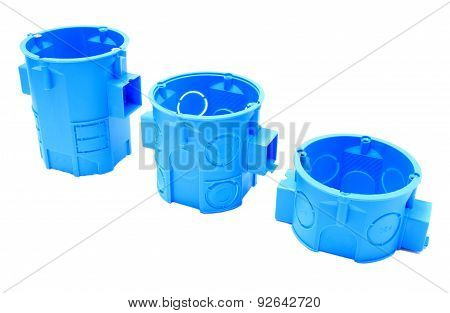 Blue Electrical Boxes On White Background