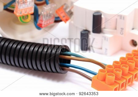 Corrugated Pipe, Cable With Connection Block, Electric Fuse