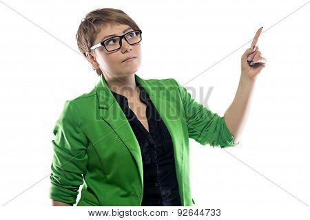 Image of pudgy puzzled business woman