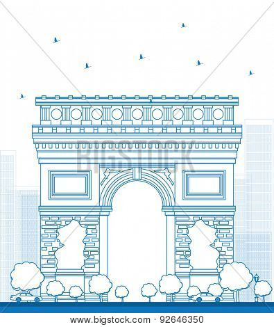 Outline Arch of Triumph. France Paris. Vector illustration
