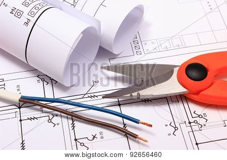Accessories For Engineer Jobs And Rolls Of Diagrams On Construction Drawing