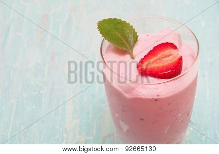 Dessert In A Glass On A Blue Background