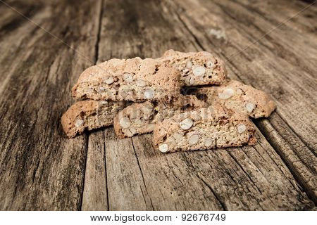Heap Of Biscotti Biscuits On A Wooden Table