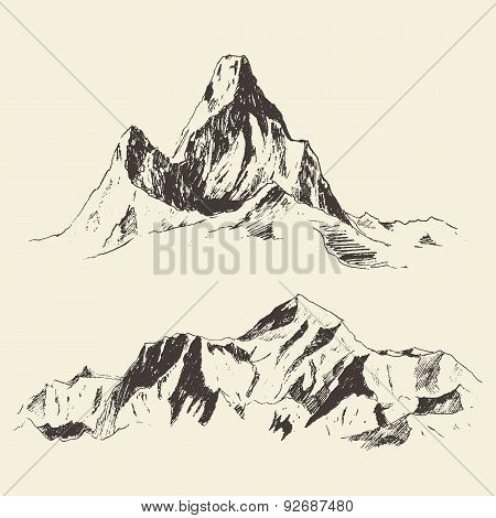Mountains Contours Engraving Vector Hand Draw