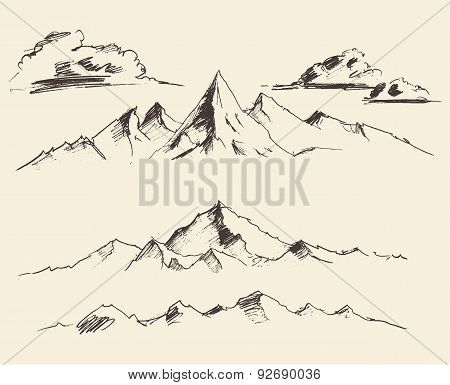 Mountains Contours Engraving Vector Hand Draw