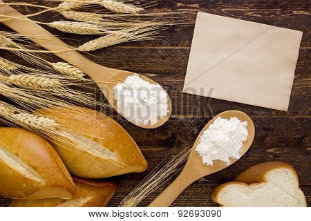 Bakery Products Flour In A Wooden Spoon