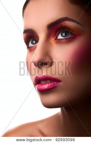 Fashion Beauty Female Model With Pink And Orange Makeup