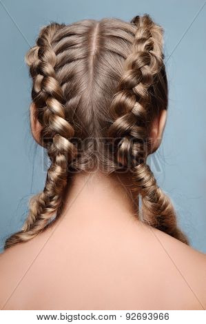Beauty Model With Braids From Back