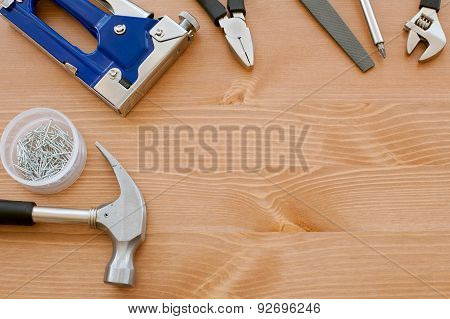 tools on the wooden board