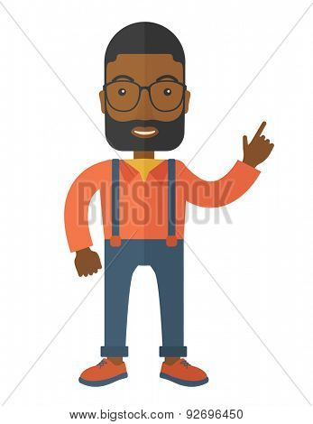 A black guy proud of himself being a entrepreneur. A Contemporary style. Vector flat design illustration isolated white background. Vertical layout
