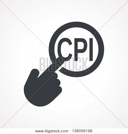 Vector hand with touching a button icon with word CPI on white backgroud