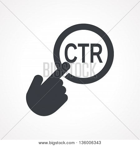 Vector hand with touching a button icon with word CTR on white backgroud
