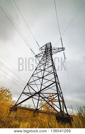 Supports High-voltage Line. The Tundra In The Arctic Circle