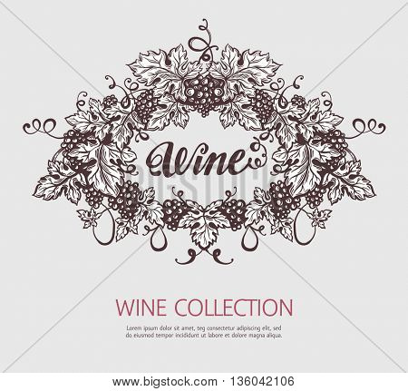 Grapes wreath sketh template design.