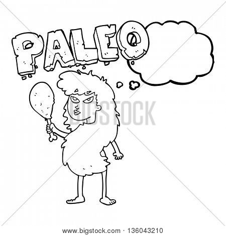 freehand drawn thought bubble cartoon woman on paleo diet
