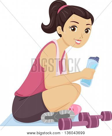 Illustration of a Teenage Girl Sweating After a Workout