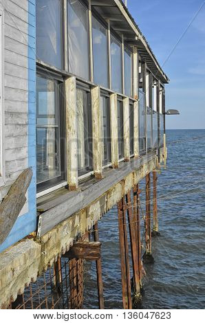 View of structure on stilts on the Mediterranean Sea