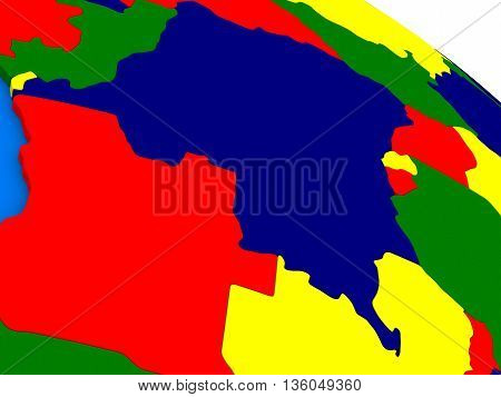 Democratic Republic Of Congo On Colorful 3D Globe