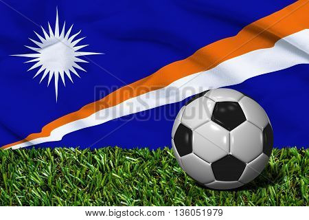 Soccer Ball On Grass With Marshall Islands Flag Background, 3D Rendering